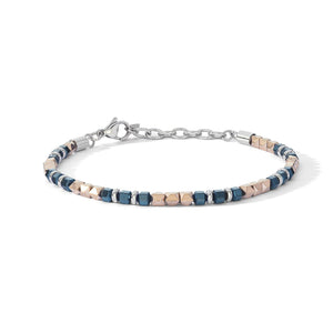 COMETE UOMO - Bracciale in acciaio ed ematite con pvd blu e rosè