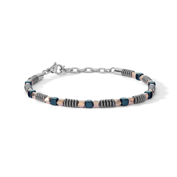 COMETE UOMO - Bracciale in acciaio ed ematite con pvd blu e rosè