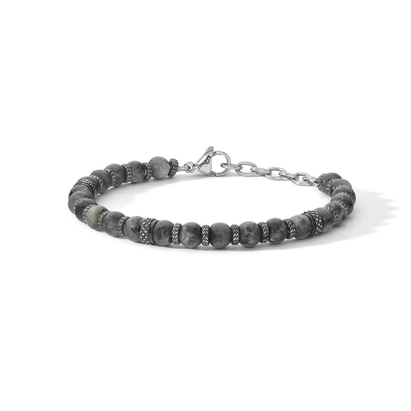 COMETE UOMO - Bracciale in acciaio con pvd gun Metal e labradorite grigia