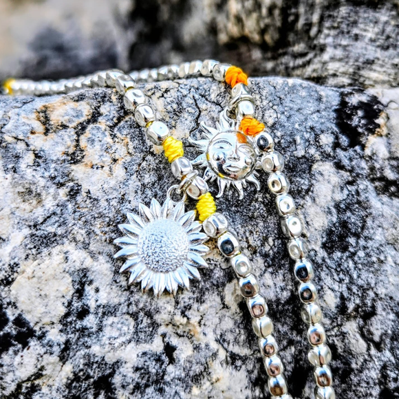 G.K2510 - Bracciale Argento 925 cubotti piccoli e ciondolo SOLE o GIRASOLE