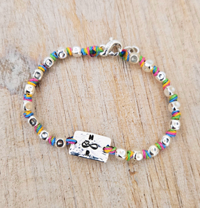 G.MX401 - Bracciale Argento 925 cubotti e nodi - targhetta personalizzabile - filo multicolore