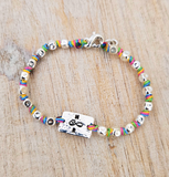 G.MX401 - Bracciale Argento 925 cubotti e nodi - targhetta personalizzabile - filo multicolore