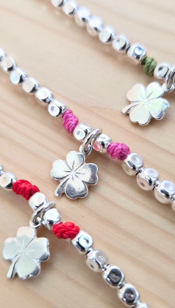 G.Q132 - Bracciale Argento 925 doppio nodino e quadrifoglio - scegli tra 240 colori