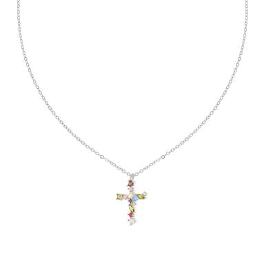 Collana croce argento e pietre colorate