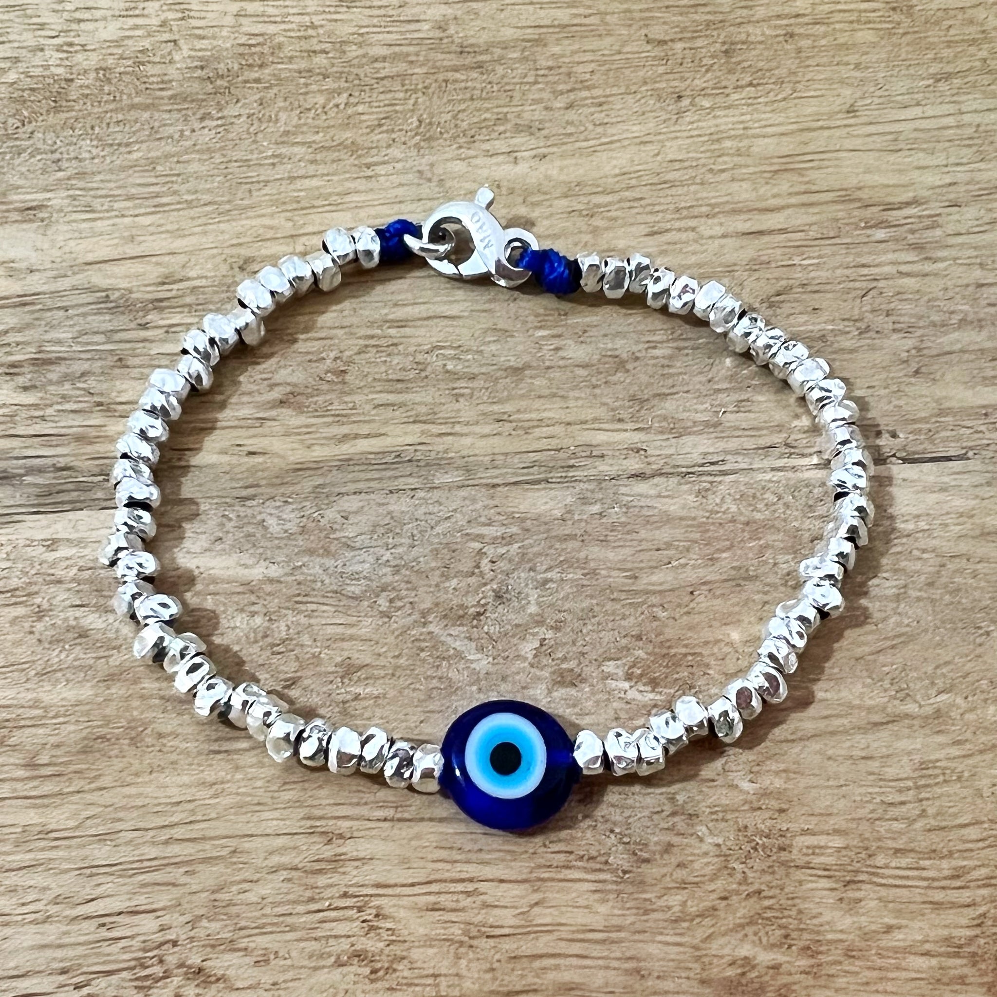 COAI Bracciale Donna Argento 925 Con Occhio Turco E Pietra Naturale Onice O Turchese, Portafortuna Regolabile 16+3 Cm, Amuleto Contro Il Malocchio
