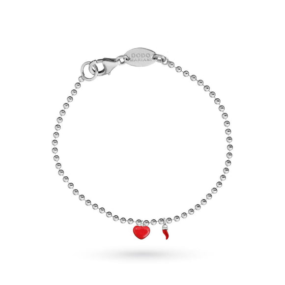 DODO MARIANI - Bracciale pallini Argento 925 cornetto e cuore smaltati