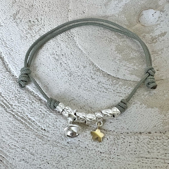 D0001 - DODO MARIANI - Bracciale cordino - CAMPANELLINO E STELLA ORO - Argento 925 e oro 375