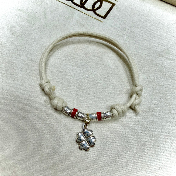 DODO MARIANI - Bracciale cordino e quadrifoglio - Argento 925 e oro 375