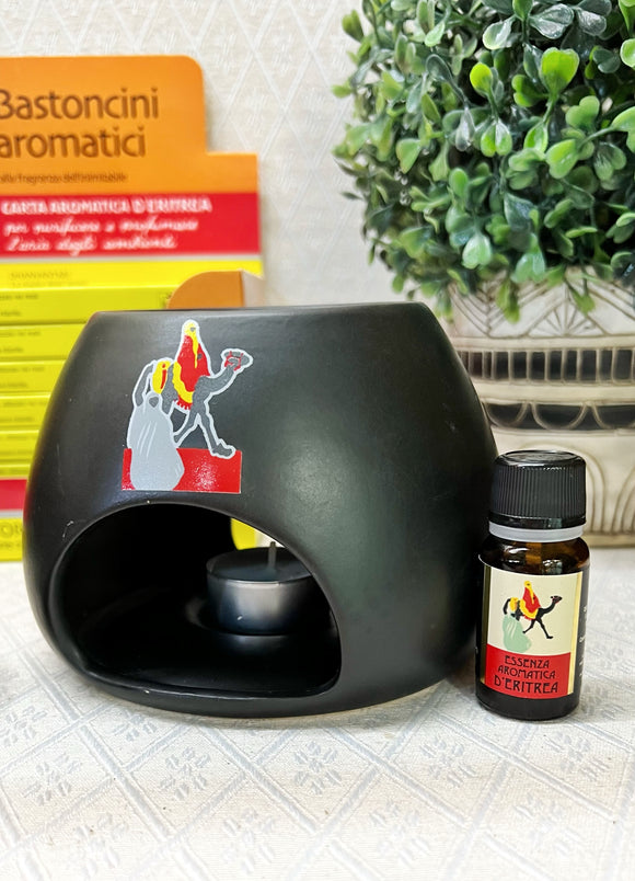 🐫 Bruciatore in ceramica completo di Essenza Aromatica d'Eritrea 10ml + candela