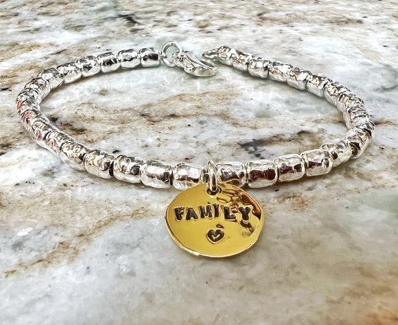 G.9950 - FAMILY -  Bracciale Argento 925 medaglietta oro 18K (personalizzabile)