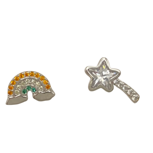 F.005815 - Coppia orecchini argento 925 Arcobaleno e Bacchetta magica