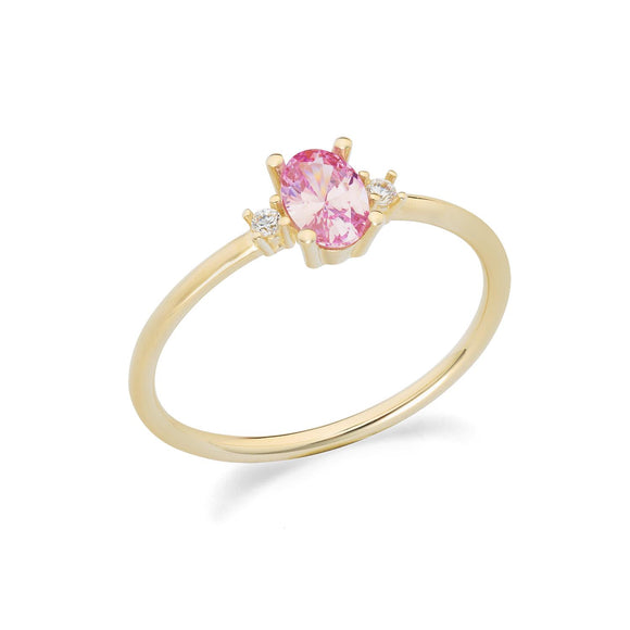 AMBROSIA -  Anello solitario pietra ovale rosa