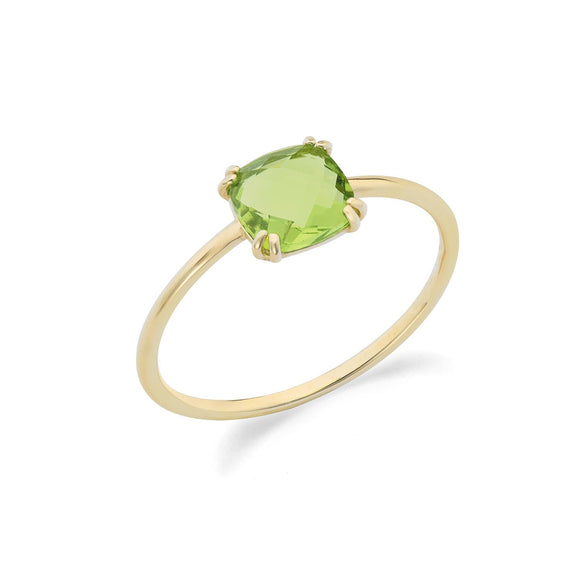 AMBROSIA -  Anello solitario cristallo peridot taglio cuscino in oro giallo