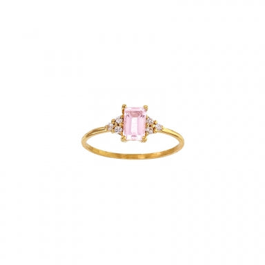Quarzo rosa e Diamanti - Anello in Oro 18 carati
