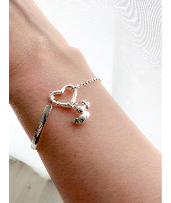 G.A2391 Bracciale cuore apribile centrale MAMMA ANATRA & ANATROCCOLI - Argento 925