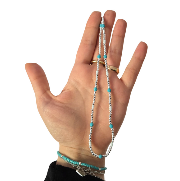 G.ES010 - Collanina Argento 925 perline turchesi e bianche