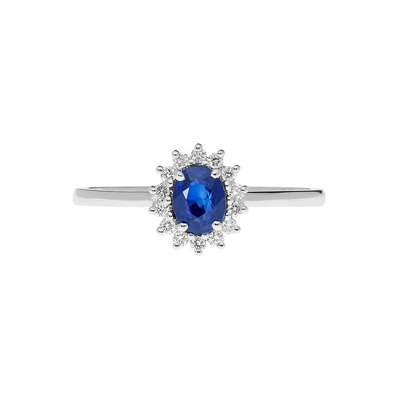 Anello COMETE in oro bianco 18 ct. diamanti e Zaffiro blu ovale - Modello Kate