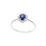 Anello COMETE in oro bianco 18 ct. diamanti e Zaffiro blu ovale - Modello Kate