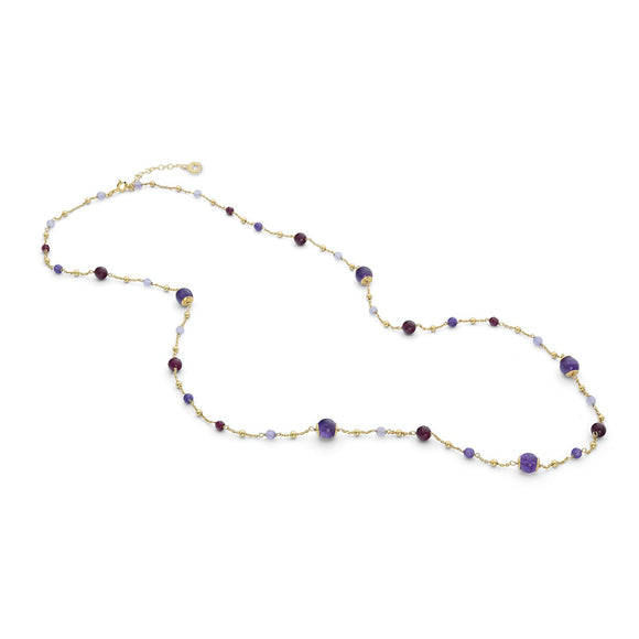 COMETE GIOIELLI - Collana lunga argento 925 dorato Ametista, Agata e Giada - cod.GLA269