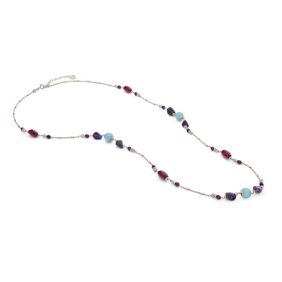 COMETE GIOIELLI - Collana lunga argento 925 rosè Ametista, Giada e Agata Colorata - cod.GLA274