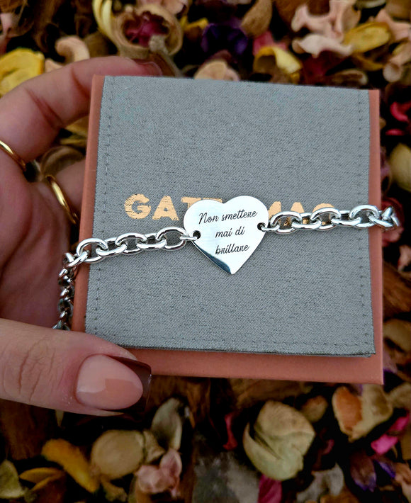 G.29902 Bracciale catena bombata Argento 925  maxi cuore centrale - personalizzabile