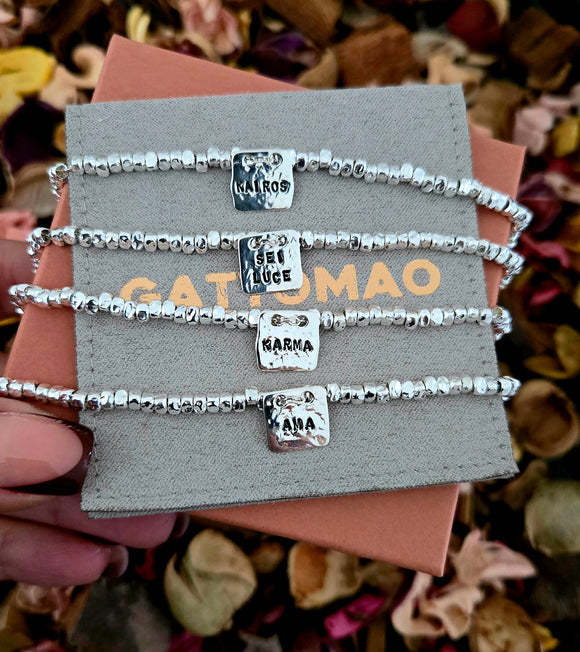 G.29901 Bracciale Piastrellina e Granelli Argento 925 - personalizzabile