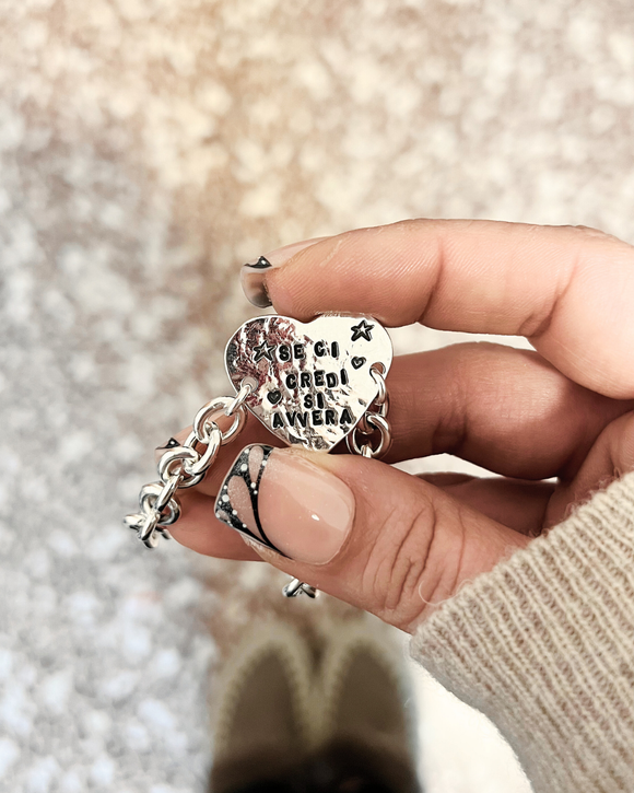 G.MT902 Bracciale catena bombata Argento 925  maxi cuore centrale - personalizzabile - VERSIONE MARTELLATA