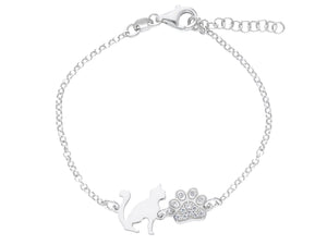 Bracciale Argento 925  e zirconi - gattino e zampetta