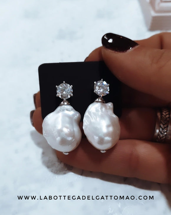 G.8751 Orecchini argento 925 zirconi e perle barocche