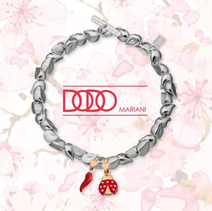 DODO MARIANI - Bracciale goccioline + cornetto e coccinella argento e oro rosa